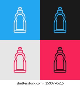 Color line Plastic bottle for liquid laundry detergent, bleach, dishwashing liquid or another cleaning agent icon isolated on color background. Vintage style drawing. Vector Illustration