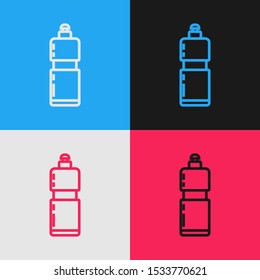 Color line Plastic bottle for liquid laundry detergent, bleach, dishwashing liquid or another cleaning agent icon isolated on color background. Vintage style drawing. Vector Illustration