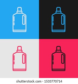 Color line Plastic bottle for liquid laundry detergent, bleach, dishwashing liquid or another cleaning agent icon isolated on color background. Vintage style drawing. Vector Illustration
