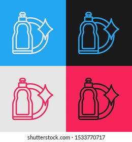 Color line Plastic bottle for liquid laundry detergent, bleach, dishwashing liquid or another cleaning agent icon isolated on color background. Vintage style drawing. Vector Illustration