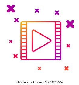 Color line Play Video icon isolated on white background. Film strip with play sign. Gradient random dynamic shapes. Vector Illustration