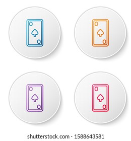 Color line Playing card with diamonds symbol icon isolated on white background. Casino gambling. Set icons in circle buttons. Vector Illustration