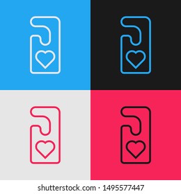 Color line Please do not disturb with heart icon isolated on color background. Hotel Door Hanger Tags. Vintage style drawing. Vector Illustration