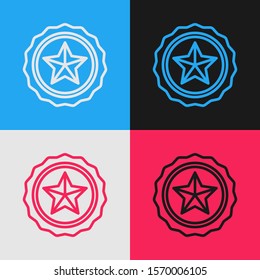 Color line Police badge icon isolated on color background. Sheriff badge sign. Vintage style drawing. Vector Illustration