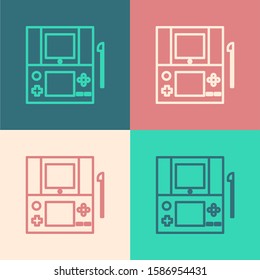 Color line Portable video game console icon isolated on color background. Gamepad sign. Gaming concept.  Vector Illustration