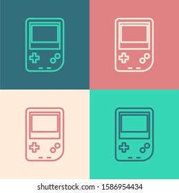 Color line Portable video game console icon isolated on color background. Gamepad sign. Gaming concept.  Vector Illustration