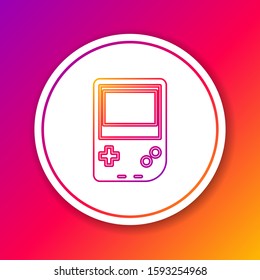 Color line Portable video game console icon isolated on color background. Gamepad sign. Gaming concept. Circle white button. Vector Illustration