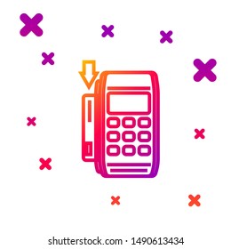 Color line Pos terminal with inserted credit card icon isolated on white background. Payment terminal transaction. Pay by card. Gradient random dynamic shapes. Vector Illustration
