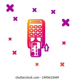 Color line Pos terminal with inserted credit card icon isolated on white background. Payment terminal transaction. Pay by card. Gradient random dynamic shapes. Vector Illustration