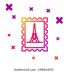 Color line Postal stamp and Eiffel tower icon isolated on white background. Gradient random dynamic shapes. Vector Illustration