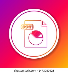 Color line PPT file document. Download ppt button icon isolated on color background. PPT file presentation. Circle white button. Vector Illustration