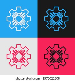 Color line Processor icon isolated on color background. CPU, central processing unit, microchip, microcircuit, computer processor, chip. Vintage style drawing. Vector Illustration