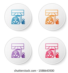 Color line Racing simulator cockpit icon isolated on white background. Gaming accessory. Gadget for driving simulation game. Set icons in circle buttons. Vector Illustration