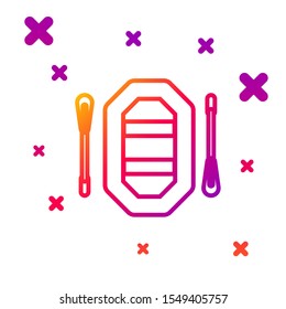 Color line Rafting boat icon isolated on white background. Inflatable boat with paddles. Water sports, extreme sports, holiday, vacation. Gradient random dynamic shapes. Vector Illustration