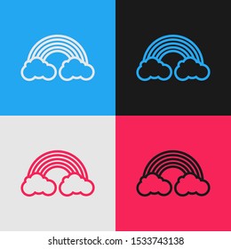 Color line Rainbow with clouds icon isolated on color background. Vintage style drawing. Vector Illustration