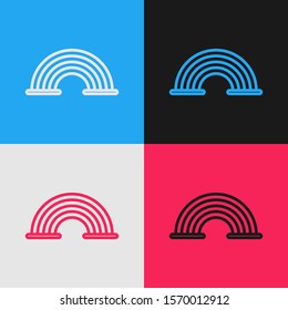 Color line Rainbow with clouds icon isolated on color background. Vintage style drawing. Vector Illustration