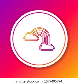 Color line Rainbow with clouds icon isolated on color background. Circle white button. Vector Illustration