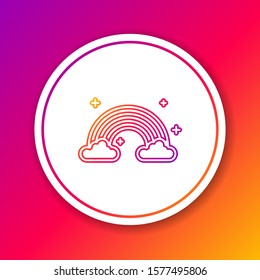 Color line Rainbow with clouds icon isolated on color background. Circle white button. Vector Illustration