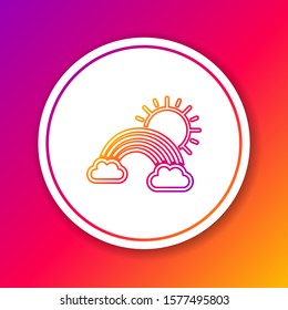 Color line Rainbow with clouds and sun icon isolated on color background. Circle white button. Vector Illustration