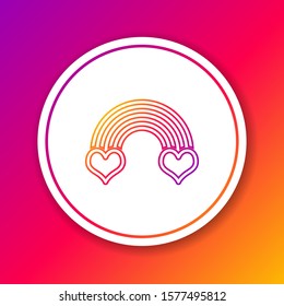 Color line Rainbow with heart icon isolated on color background. Circle white button. Vector Illustration