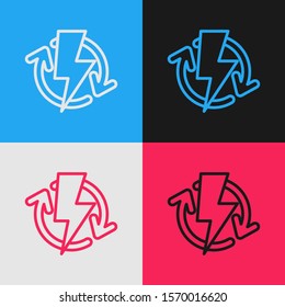 Color line Recharging icon isolated on color background. Electric energy sign. Vintage style drawing. Vector Illustration