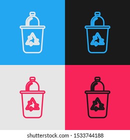 Color line Recycle bin with recycle symbol icon isolated on color background. Trash can icon. Garbage bin sign. Recycle basket sign. Vintage style drawing. Vector Illustration