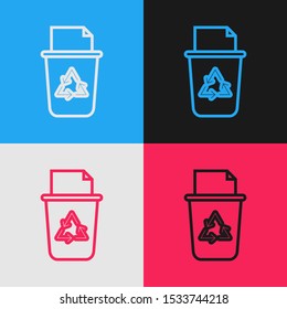 Color line Recycle bin with recycle symbol icon isolated on color background. Trash can icon. Garbage bin sign. Recycle basket sign. Vintage style drawing. Vector Illustration