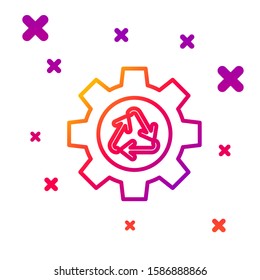 Color line Recycle symbol and gear icon isolated on white background. Circular arrow icon. Environment recyclable go green. Gradient random dynamic shapes. Vector Illustration