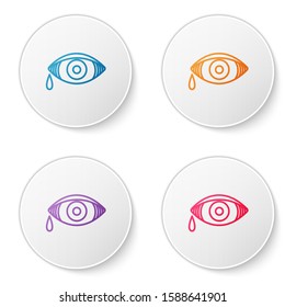 Color line Reddish eye due to viral, bacterial or allergic conjunctivitis icon isolated on white background. Set icons in circle buttons. Vector Illustration
