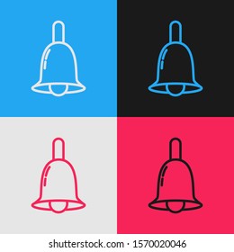 Color line Ringing bell icon isolated on color background. Alarm symbol, service bell, handbell sign, notification symbol. Vintage style drawing. Vector Illustration