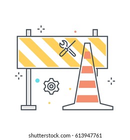 Color line, road block illustration, icon, background and graphics. The illustration is colorful, flat, vector, pixel perfect, suitable for web and print. It is linear stokes and fills.