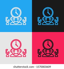 Color line Robot and digital time manager icon isolated on color background. Time management assistance, workflow optimization help. Vintage style drawing. Vector Illustration