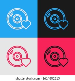 Color line Romantic music icon isolated on color background. Valentines day. Vintage style drawing. Vector Illustration
