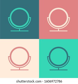 Color line Round makeup mirror icon isolated on color background.  Vector Illustration