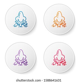 Color line Runny nose icon isolated on white background. Rhinitis symptoms, treatment. Nose and sneezing. Nasal diseases. Set icons in circle buttons. Vector Illustration