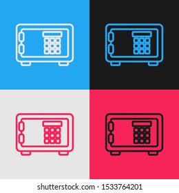 Color line Safe icon isolated on color background. The door safe a bank vault with a combination lock. Reliable Data Protection. Vintage style drawing. Vector Illustration