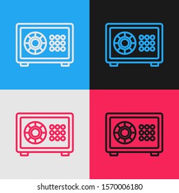 Color line Safe icon isolated on color background. The door safe a bank vault with a combination lock. Reliable Data Protection. Vintage style drawing. Vector Illustration
