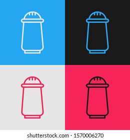 Color line Salt and pepper icon isolated on color background. Cooking spices. Vintage style drawing. Vector Illustration