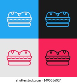 Color line Sandwich icon isolated on color background. Hamburger icon. Burger food symbol. Cheeseburger sign. Street fast food menu. Vintage style drawing. Vector Illustration