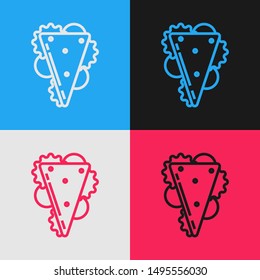 Color line Sandwich icon isolated on color background. Hamburger icon. Burger food symbol. Cheeseburger sign. Street fast food menu. Vintage style drawing. Vector Illustration