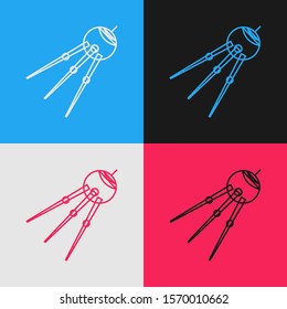 Color line Satellite icon isolated on color background. Vintage style drawing. Vector Illustration