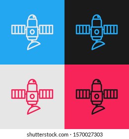 Color line Satellite icon isolated on color background. Vintage style drawing. Vector Illustration