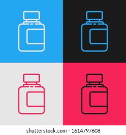 Color line Sauce bottle icon isolated on color background. Ketchup, mustard and mayonnaise bottles with sauce for fast food. Vintage style drawing. Vector Illustration