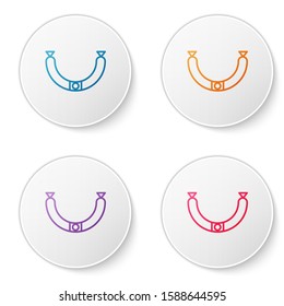 Color line Sausage with steam icon isolated on white background. Grilled sausage and aroma sign. Set icons in circle buttons. Vector Illustration