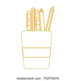 color line school utensils inside cup tool design