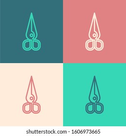 Color line Scissors icon isolated on color background. Cutting tool sign.  Vector Illustration