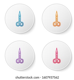 Color line Scissors icon isolated on white background. Cutting tool sign. Set icons in circle buttons. Vector Illustration