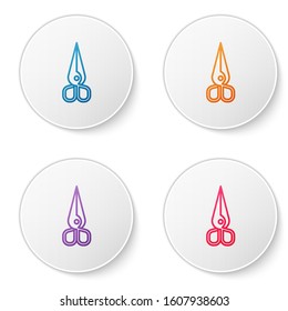 Color line Scissors icon isolated on white background. Cutting tool sign. Set icons in circle buttons. Vector Illustration