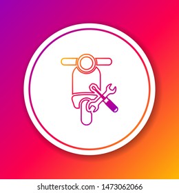 Color line Scooter with screwdriver and wrench icon isolated on color background. Adjusting, service, setting, maintenance, repair, fixing. Circle white button. Vector Illustration