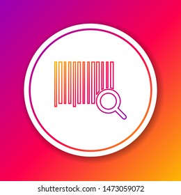 Color line Search barcode icon isolated on color background. Magnifying glass searching barcode. Barcode label sticker. Research barcode. Circle white button. Vector Illustration